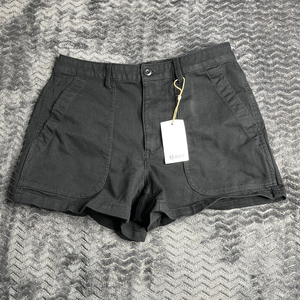 Quince Womens Organic Stretch Cotton Twill Utility Shorts black size 12